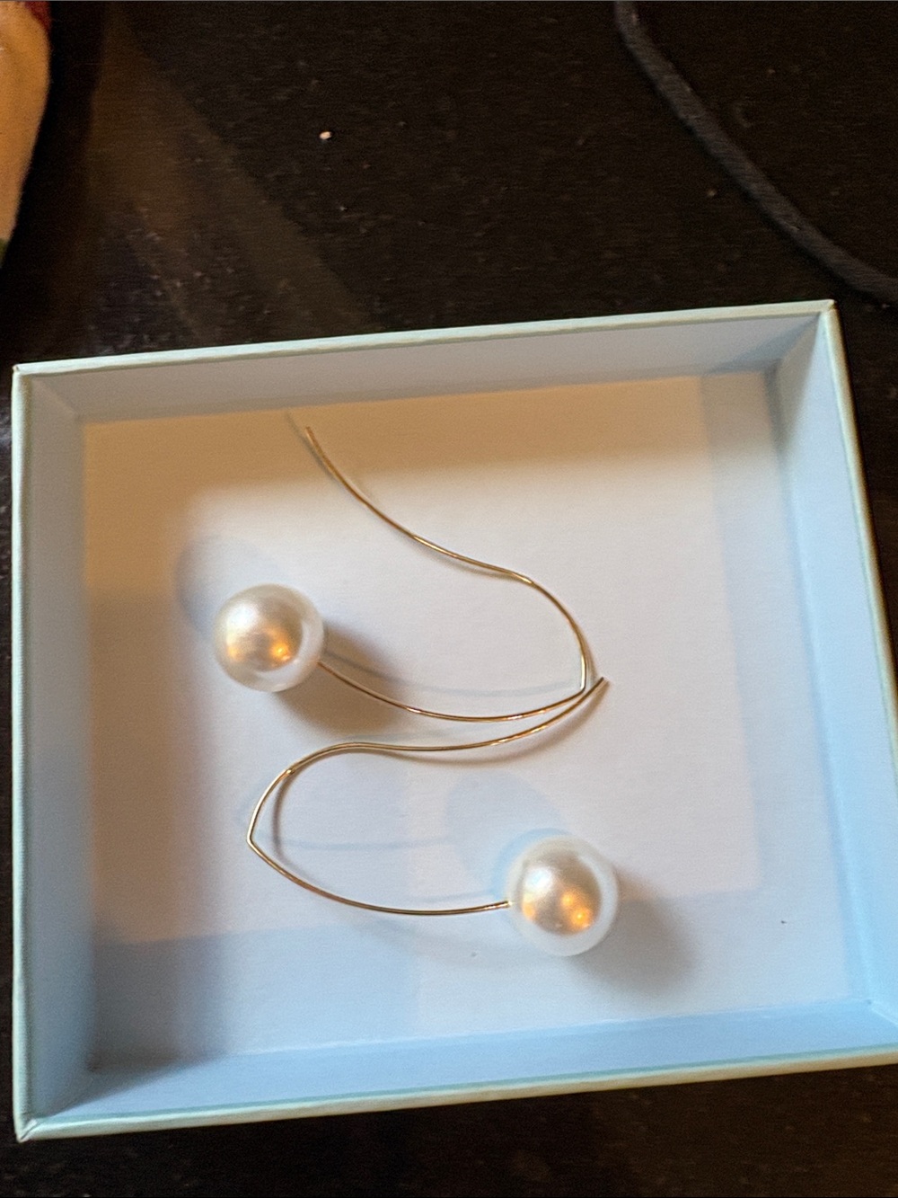Gold Wire Pearl Drop Earrings - White Pearls